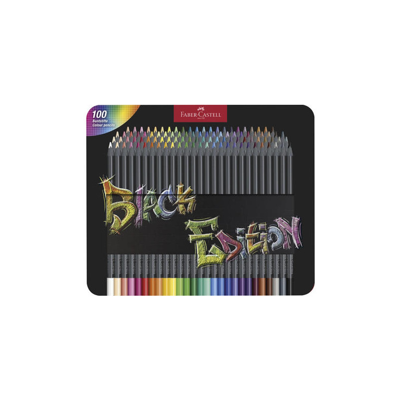 LAPICES DE COLORES FABER CASTELL BLACK EDITION CAJA METALICA DE 100 UNIDADES COLORES SURTIDOS