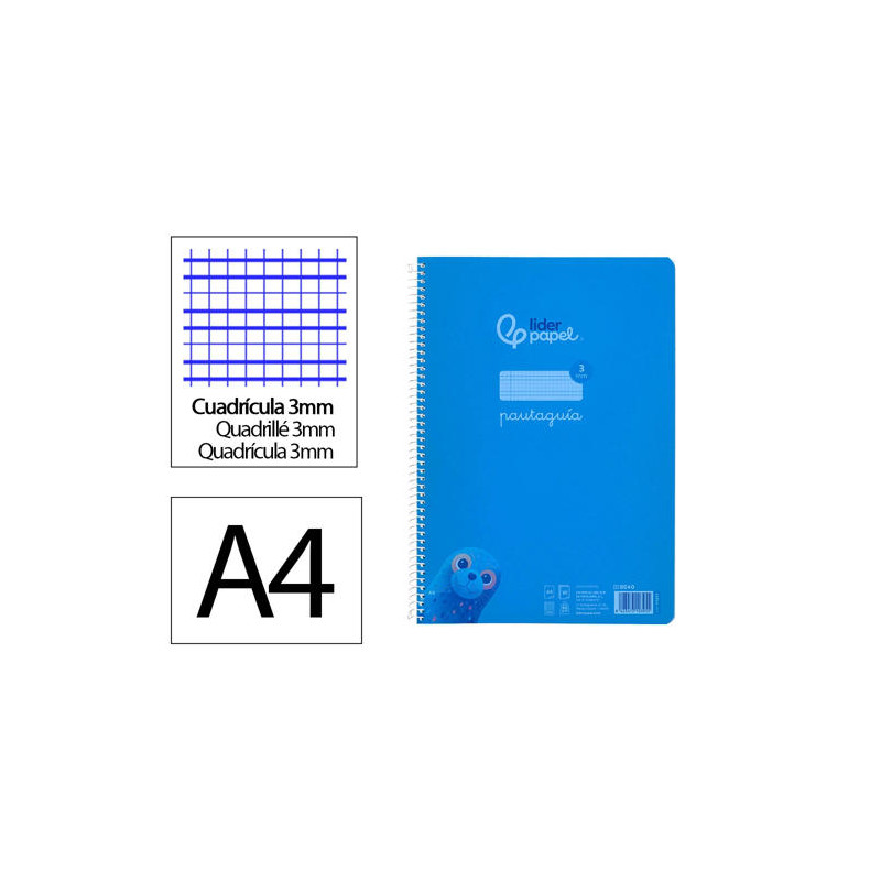 CUADERNO ESPIRAL LIDERPAPEL DIN A4 PAUTAGUIA TAPA PLASTICO 80H 90GR CUADRO PAUTADO 3MM CON MARGEN CO
