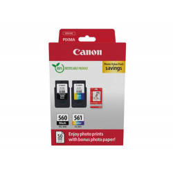 INK-JET CANON PHOTO VALUE PACK PG-560 + CL561 + 50 HOJAS PAPEL FOTO GLOSSY 10X15 CM