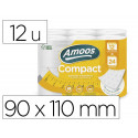 PAPEL HIGIENICO AMOOS 2 CAPAS 110 MM DIAMETRO X 90 MM ALTO 30 GR/M2 PAQUETE DE 12 ROLLOS