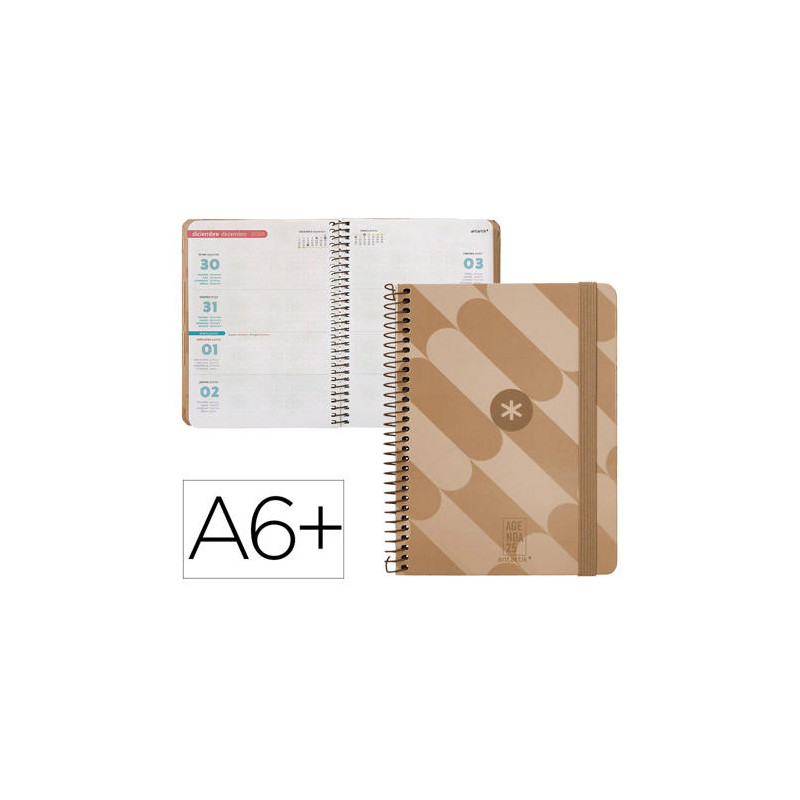 AGENDA ESPIRAL ANTARTIK PATTERN A6+ 2025 SEMANA VISTA COLOR ROSA NUDE PAPEL 80GR