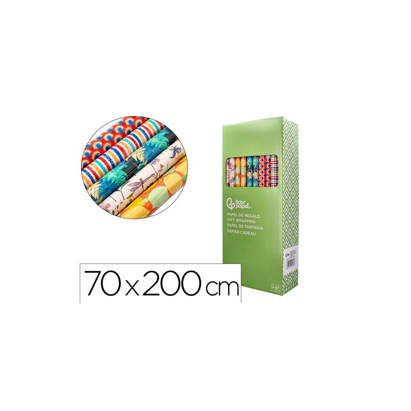 PAPEL DE REGALO LIDERPAPEL TODO AÑO ROLLO ANCHO 70 CM LONGITUD 2 MT GRAMAJE 60 GR DISEÑOS SURTIDOS B