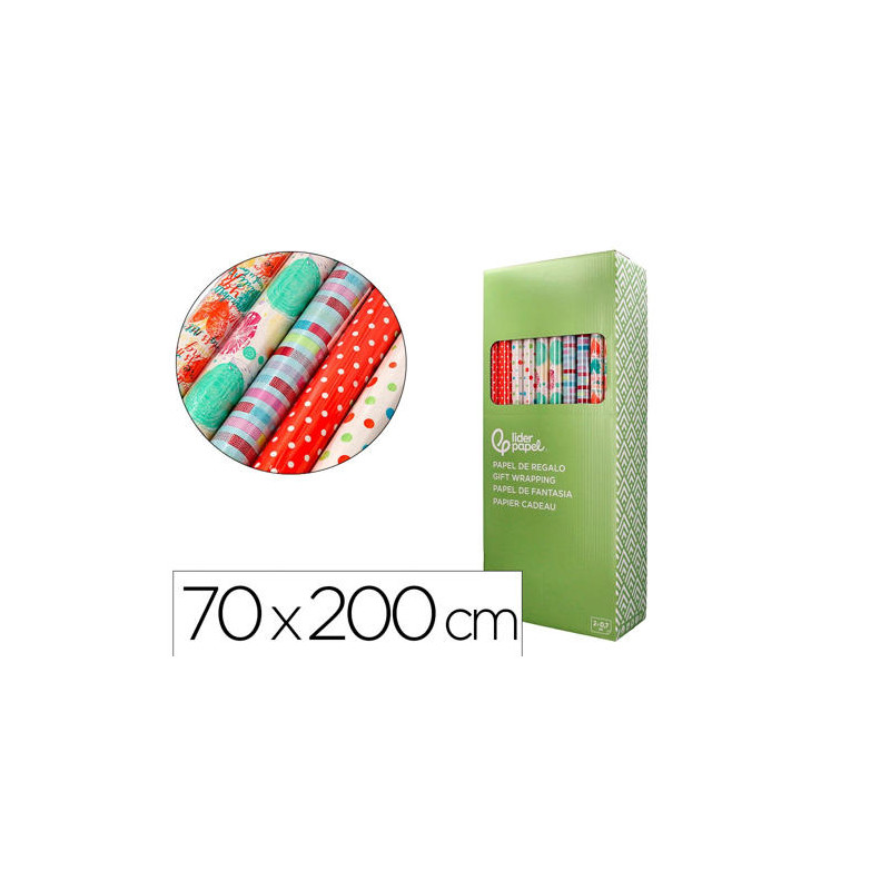 PAPEL DE REGALO LIDERPAPEL TODO AÑO ROLLO ANCHO 70 CM LONGITUD 2 MT GRAMAJE 60 GR DISEÑOS SURTIDOS C