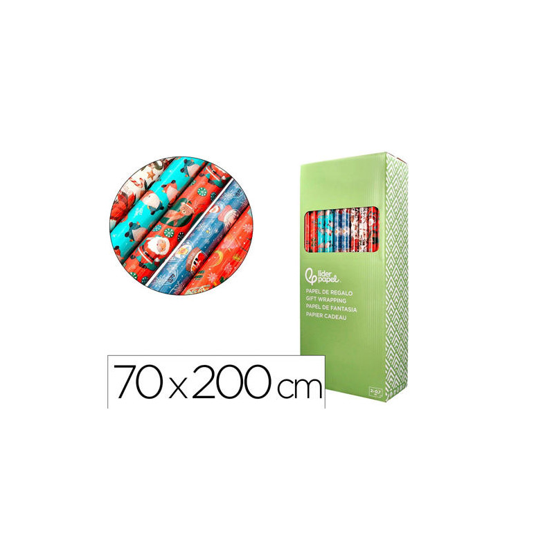 PAPEL DE REGALO LIDERPAPEL NAVIDAD ROLLO ANCHO 70 CM LONGITUD 2 MT GRAMAJE 60 GR DISEÑOS SURTIDOS C-