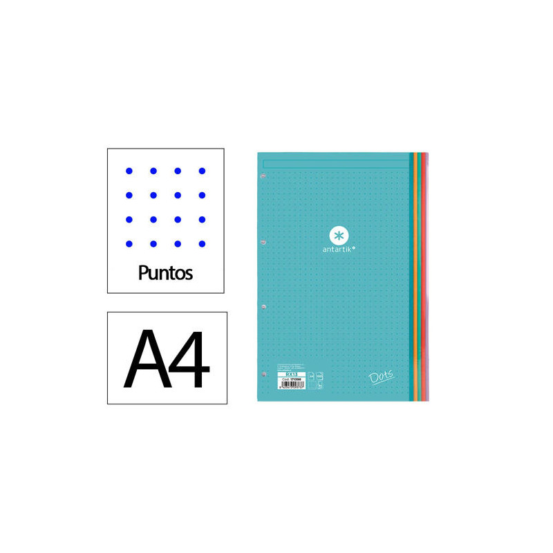 RECAMBIO ANTARTIK A4 100 HOJAS 90G/M2 PUNTOS DOTS 4 TALADROS BANDAS DE 5 COLORES