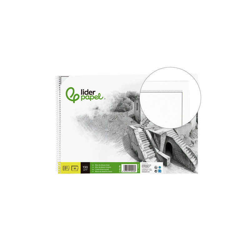 BLOC DIBUJO LIDERPAPEL LINEAL HISTORICO 230X325MM 20 HOJAS 130G/M2 CON RECUADRO PERFORADO