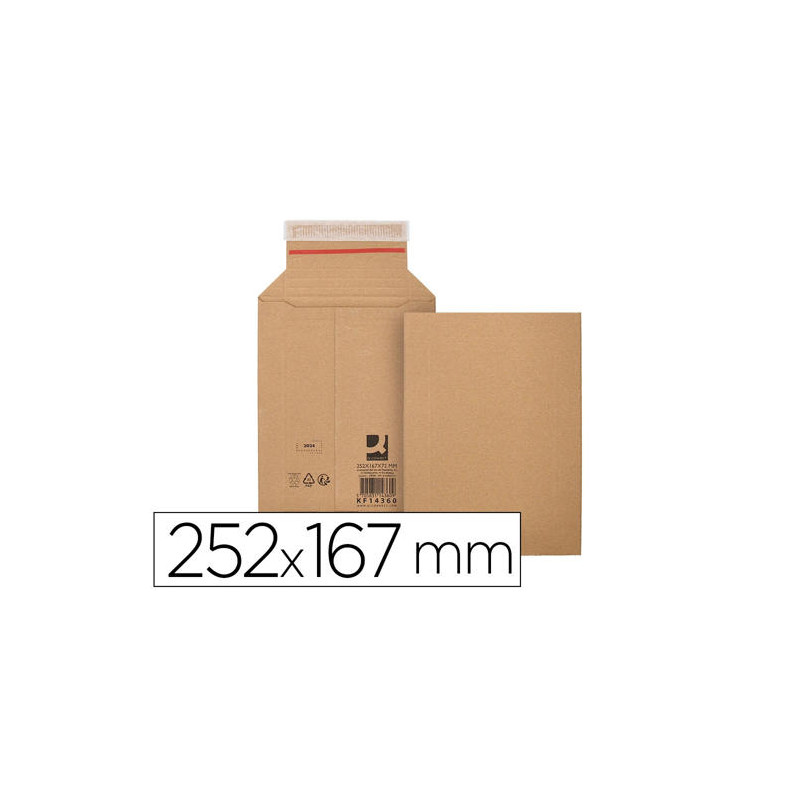 SOBRE PARA ENVIOS Q-CONNECT CARTON 100% RECICLADO Y RECICLABLE CIERRE AUTOADHESIVO252X167X72 MM COLO