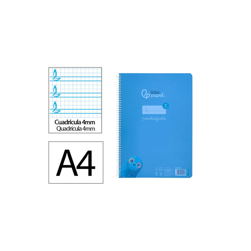 CUADERNO ESPIRAL LIDERPAPEL DIN A4 PAUTAGUIA TAPA PLASTICO80H 90GR CUADRO PAUTADO 4MM CON MARGEN COL