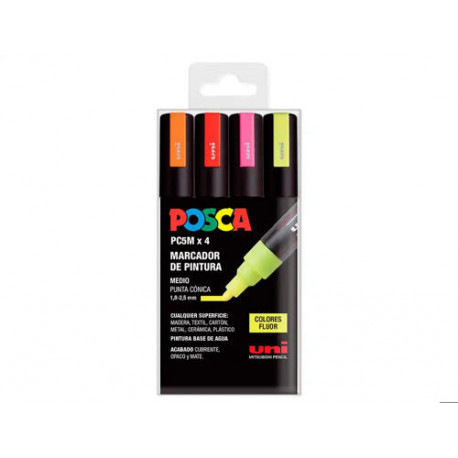 ROTULADOR UNI POSCA PC-5M/4C MARCADOR DE PINTURA PUNTA CONICA 1,8-2,5 MM BOLSA DE 4 UNIDADES COLORES