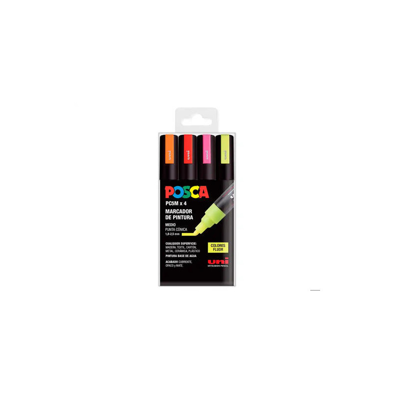 ROTULADOR UNI POSCA PC-5M/4C MARCADOR DE PINTURA PUNTA CONICA 1,8-2,5 MM BOLSA DE 4 UNIDADES COLORES