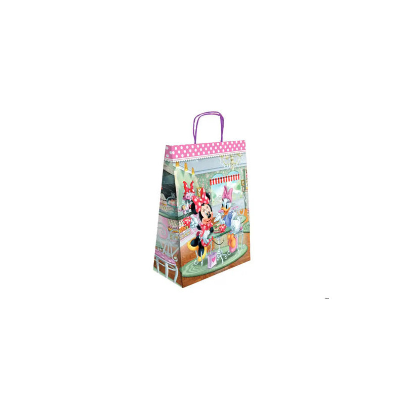 BOLSA PARA REGALO BASIKA PAPEL CELULOSA 90 GR MINNIE CON ASA RETORCIDA TAMAÑO L 320X140X400 MM