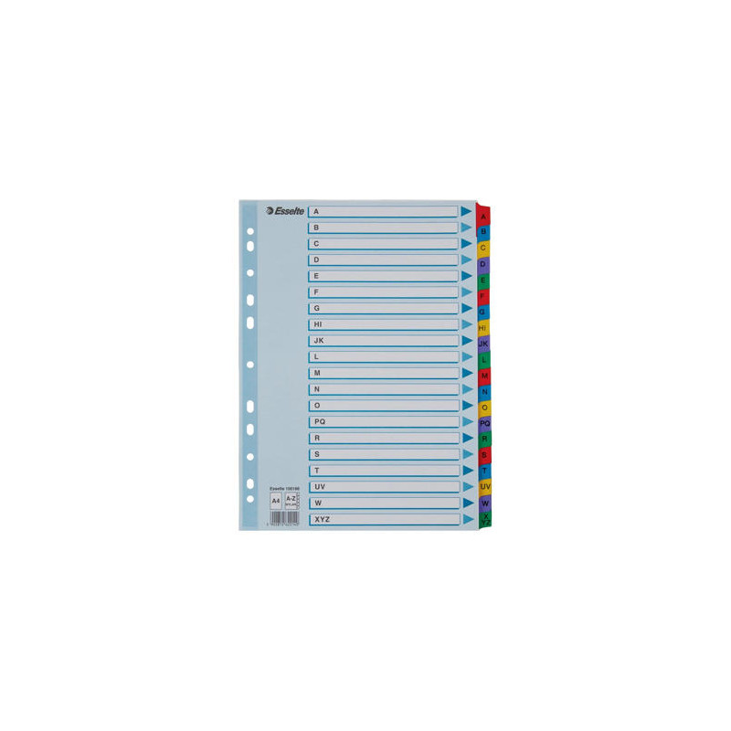 SEPARADOR ALFABETICO ESSELTE CARTULINA MYLAR A-Z DIN A4 MULTITALADRO