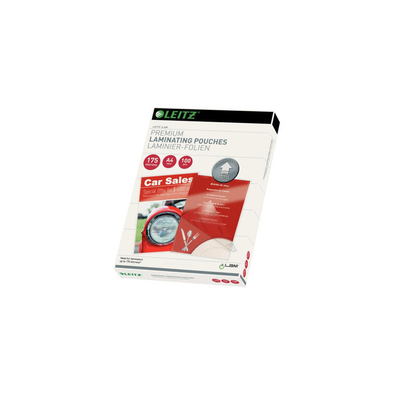 BOLSA DE PLASTIFICAR LEITZ DIN A4 175 MC CAJA DE 100 UNIDADES