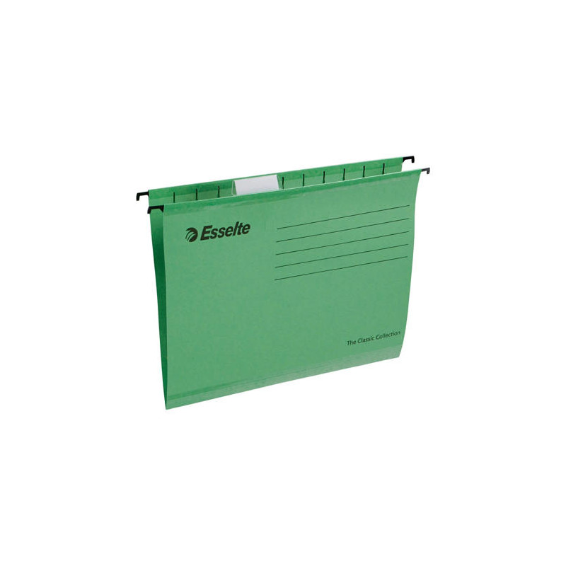 CARPETA COLGANTE ESSELTE DIN A4 KRAFT LOMO V VISOR CORTO FLEXIBLE VERDE CAJA DE 25 UNIDADES
