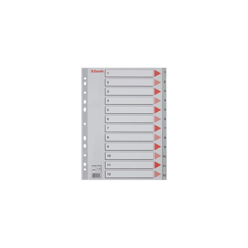 SEPARADOR NUMERICO ESSELTE CARTULINA 1-12 JUEGO DE 12 SEPARADORES FOLIO MULTITALADRO