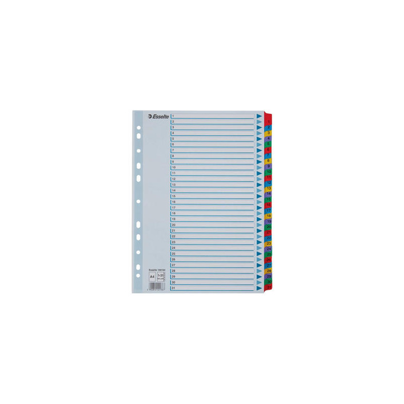 SEPARADOR NUMERICO ESSELTE CARTULINA 1-31 JUEGO DE 31 SEPARADORES DIN A4 MULTITALADRO
