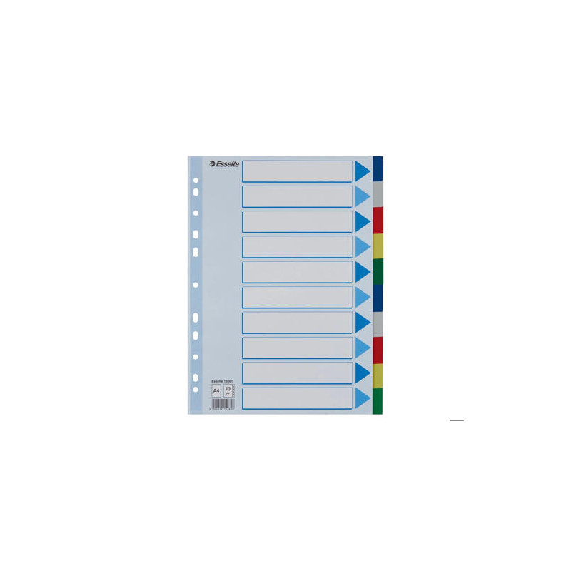 SEPARADORES ESSELTE DIN A4 POLIPROPILENO 10 POSICIONES MULTITALADRO CON CARTULINA INDICE COLOR