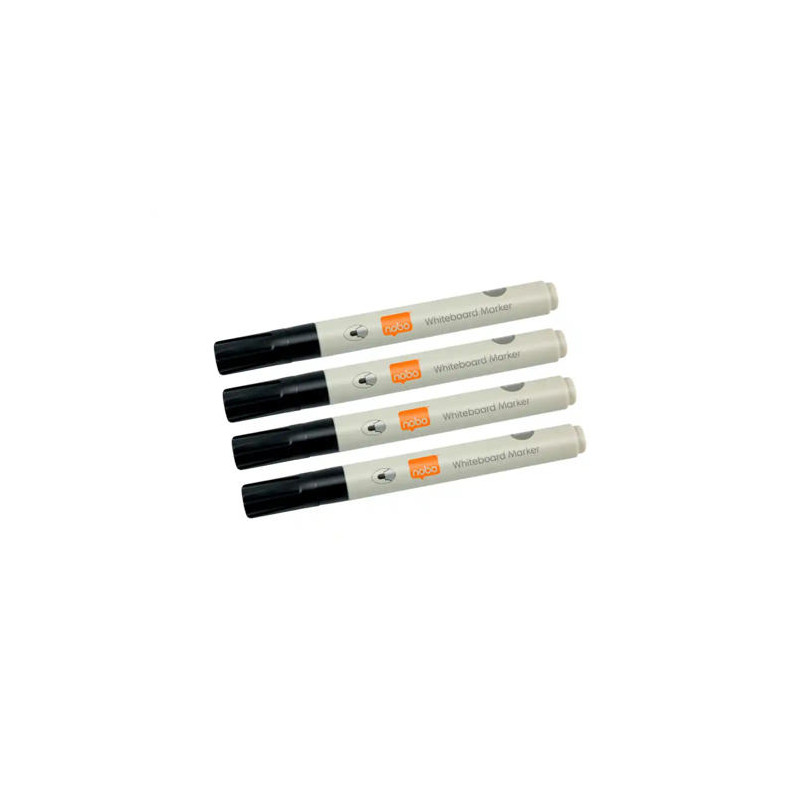 ROTULADOR NOBO PARA PIZARRA BLANCA PUNTA REDONDA 3 MM ECOLOGICO COLOR NEGRO BLISTER DE 4 UNIDADES