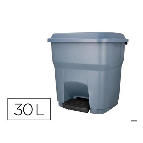 PAPELERA CONTENEDOR Q-CONNECT PLASTICO CON TAPA Y PEDAL 30 LITROS GRIS 395X395X420 MM