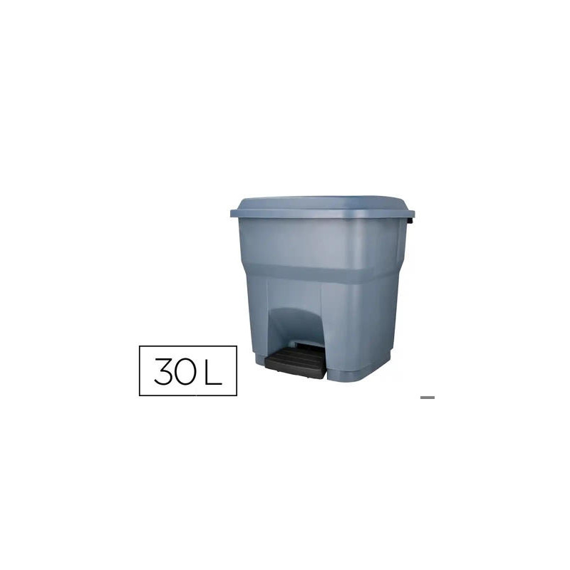 PAPELERA CONTENEDOR Q-CONNECT PLASTICO CON TAPA Y PEDAL 30 LITROS GRIS 395X395X420 MM