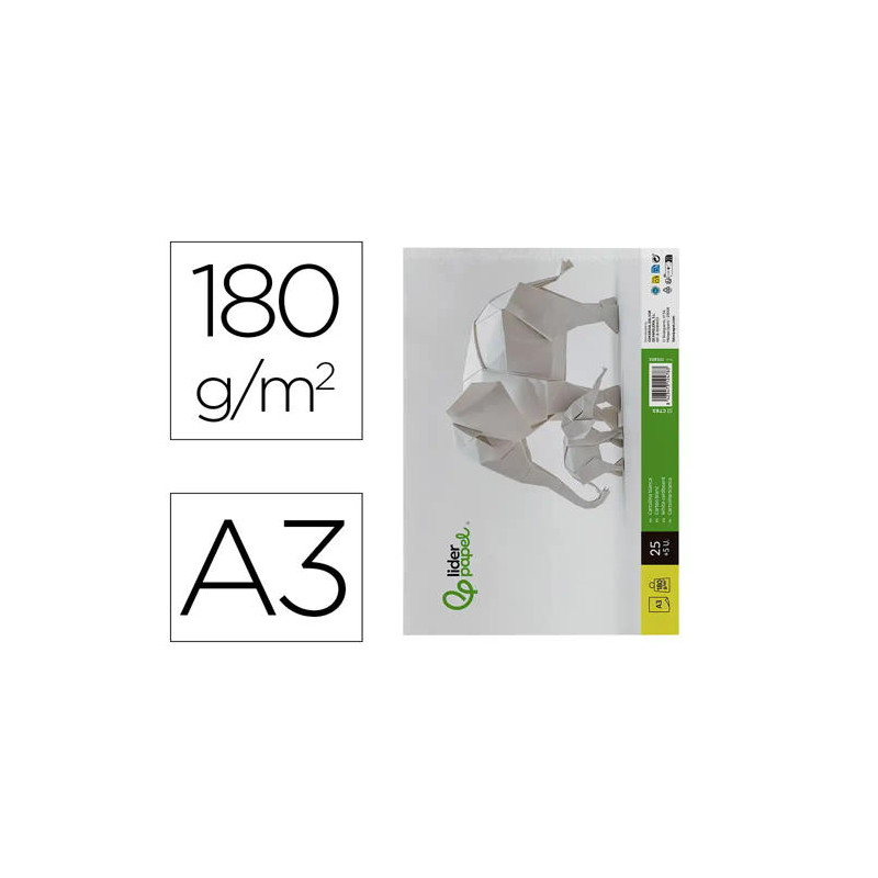 CARTULINA LIDERPAPEL A3 180G/M2 BLANCO PAQUETE DE 25+5 HOJAS EN CARPETA DOSSIER TRANSPARENTE CON CIE