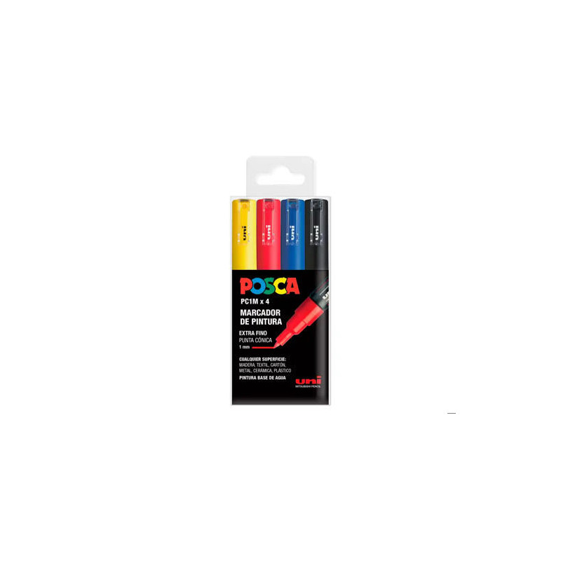 ROTULADOR UNI POSCA PC-1M/4C MARCADOR DE PINTURA PUNTA EXTRAFINA 0,7 MM ESTUCHE DE 4 UNIDADES COLORE
