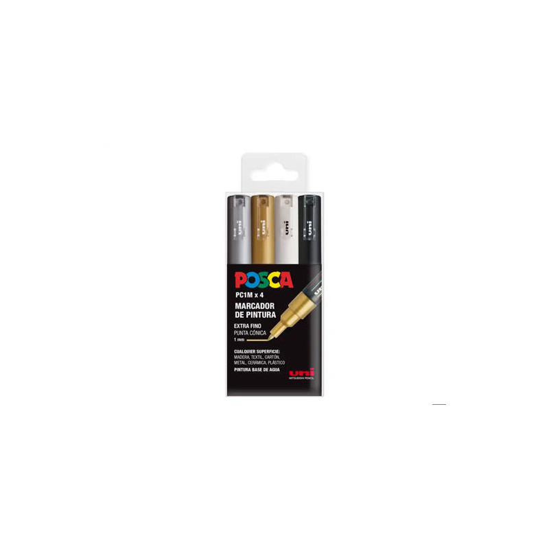 ROTULADOR UNI POSCA PC-1M/4C MARCADOR DE PINTURA PUNTA EXTRAFINA 1 MM ESTUCHE GSWB DE 4 UNIDADES SUR