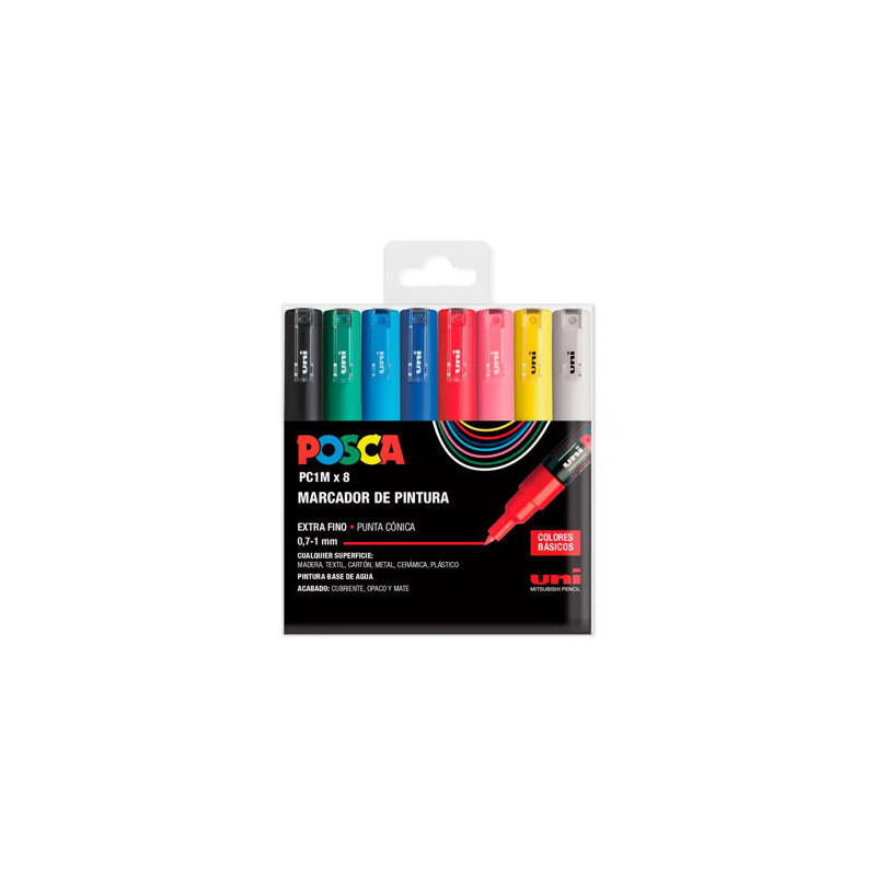 ROTULADOR UNI POSCA PC-1M/8C MARCADOR DE PINTURA PUNTA CONICA 0,7-1 MM ESTUCHE DE 8 UNIDADES COLORES