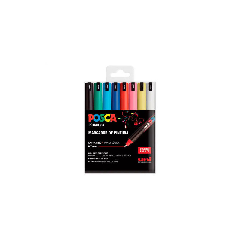 ROTULADOR UNI POSCA PC1MR/8C MARCADOR DE PINTURA PUNTA EXTRAFINA 0,7 MM ESTUCHE DE 8 UNIDADES COLORE
