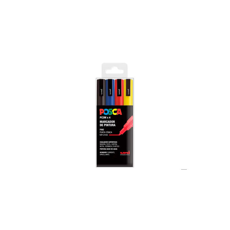ROTULADOR UNI POSCA PC-3M/4C MARCADOR DE PINTURA PUNTA CONICA 0,9-1,3 MM ESTUCHE DE 4 UNIDADES COLOR