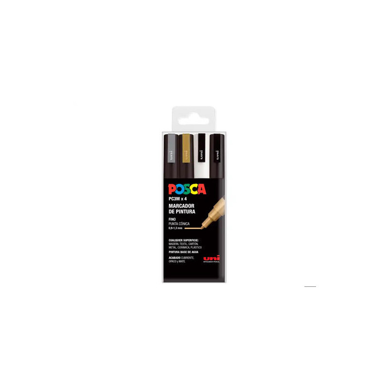 ROTULADOR UNI POSCA PC-3M/4C MARCADOR DE PINTURA PUNTA CONICA 0,9-1,3 MM GSWB ESTUCHE DE 4 UNIDADES