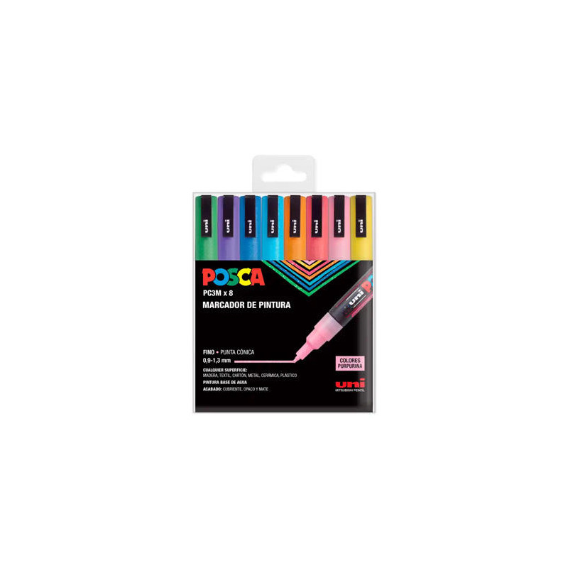 ROTULADOR UNI POSCA PC-3M/8C MARCADOR DE PINTURA PUNTA CONICA 0,9-1,3 MM ESTUCHE DE 8 UNIDADES COLOR