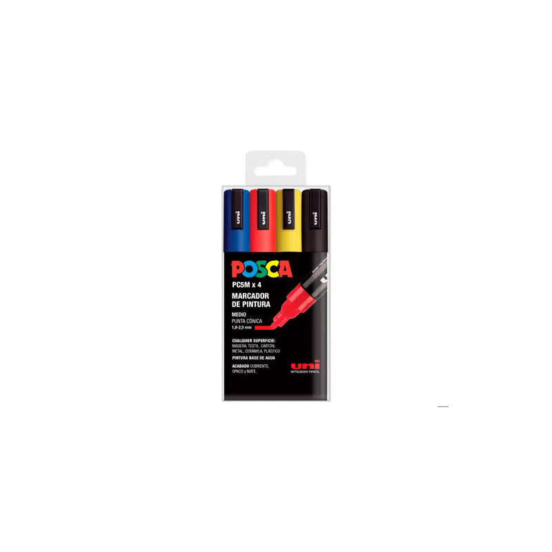 ROTULADOR UNI POSCA PC-5M/4C MARCADOR DE PINTURA PUNTA CONICA 1,8-2,5 MM ESTUCHE DE 4 UNIDADES COLOR