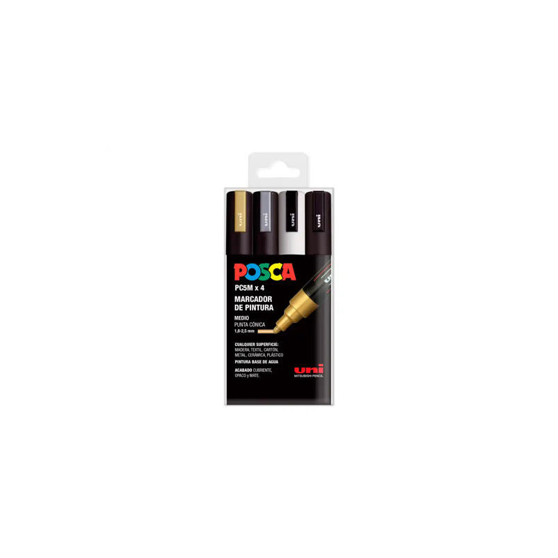 ROTULADOR UNI POSCA PC-5M/4C MARCADOR DE PINTURA PUNTA CONICA 1,8-2,5 MM GSWB ESTUCHE DE 4 UNIDADES
