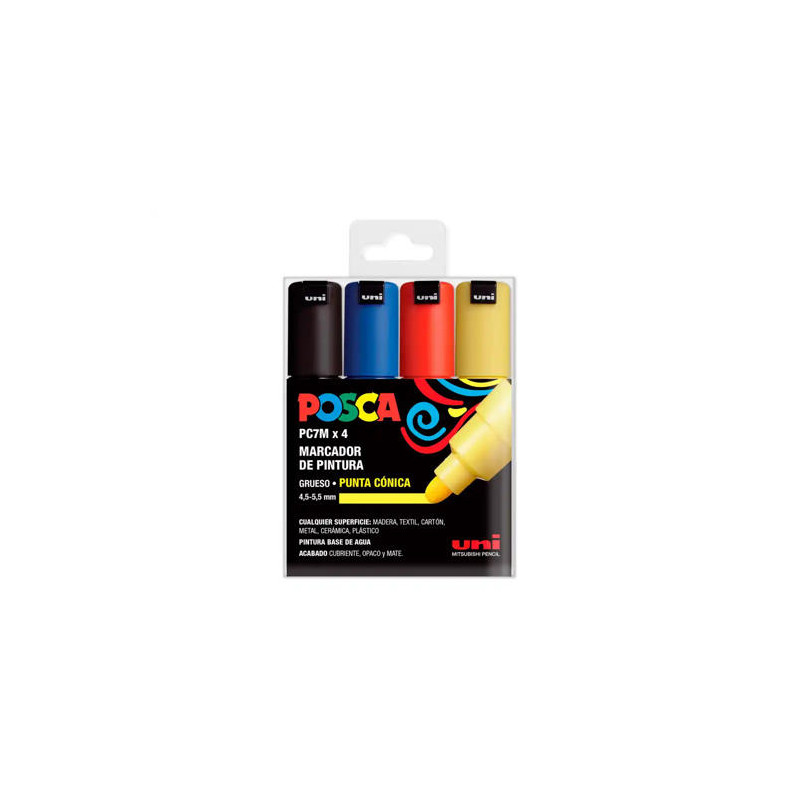 ROTULADOR UNI POSCA PC-7M/4C MARCADOR DE PINTURA PUNTA CONICA 4,5-5,5 MM ESTUCHE DE 4 UNIDADES COLOR