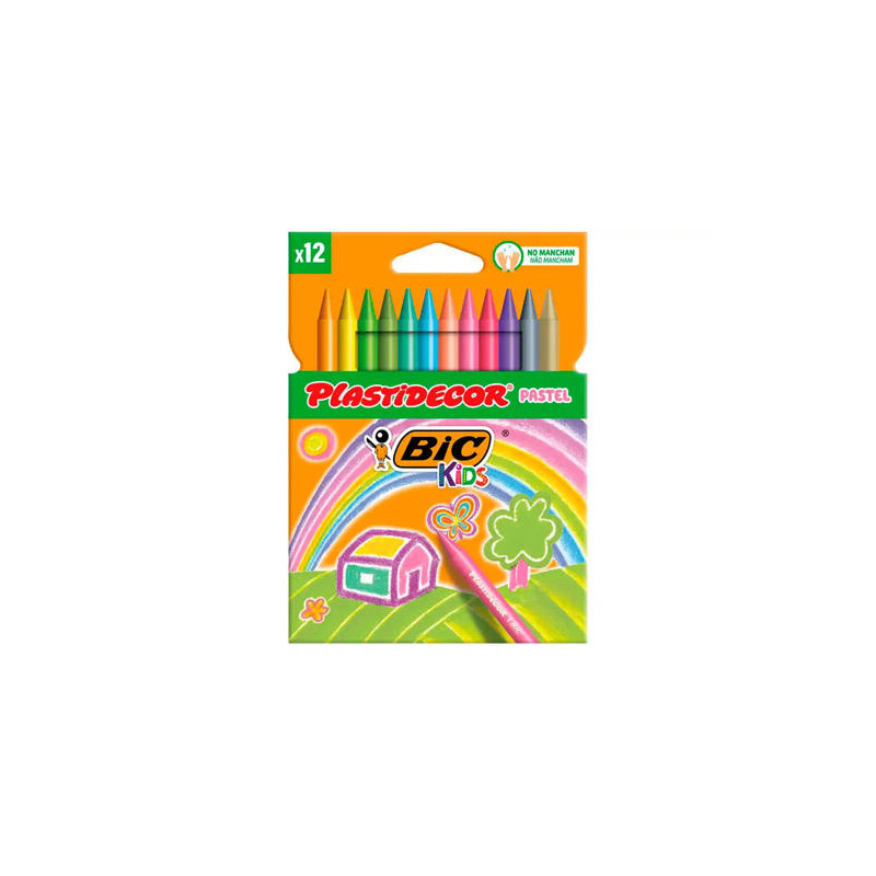 LAPICES CERA PLASTIDECOR PASTEL CAJA DE 12 UNIDADES COLORES SURTIDOS
