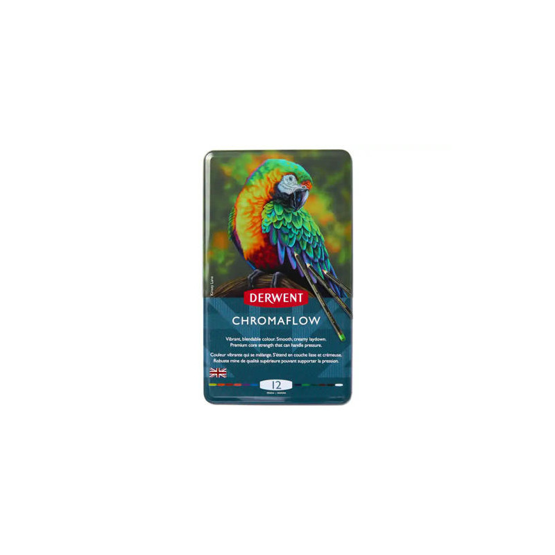 LAPICES DE COLORES DERWENT CHROMAFLOW CAJA METALICA DE 12 UNIDADES COLORES SURTIDOS