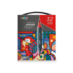 ROTULADOR CARIOCA PLUS SKETCH MARKER DOBLE PUNTA PINCEL Y BISELADA CAJA PREMIUM 32 UNIDADES COLORES 