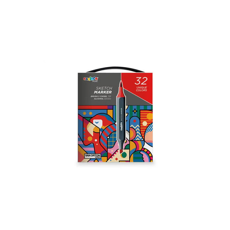ROTULADOR CARIOCA PLUS SKETCH MARKER DOBLE PUNTA PINCEL Y BISELADA CAJA PREMIUM 32 UNIDADES COLORES 