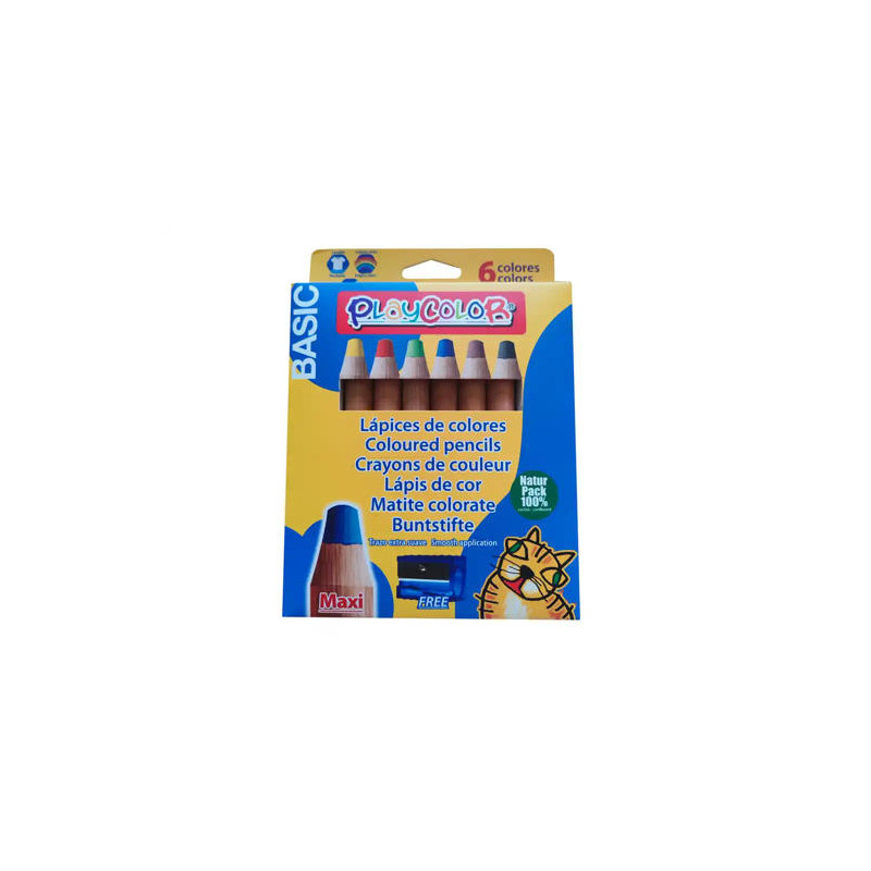 LAPICES DE COLORES PLAYCOLOR MAXI BASIC CAJA DE 6 UNIDADES COLORES SURTIDOS