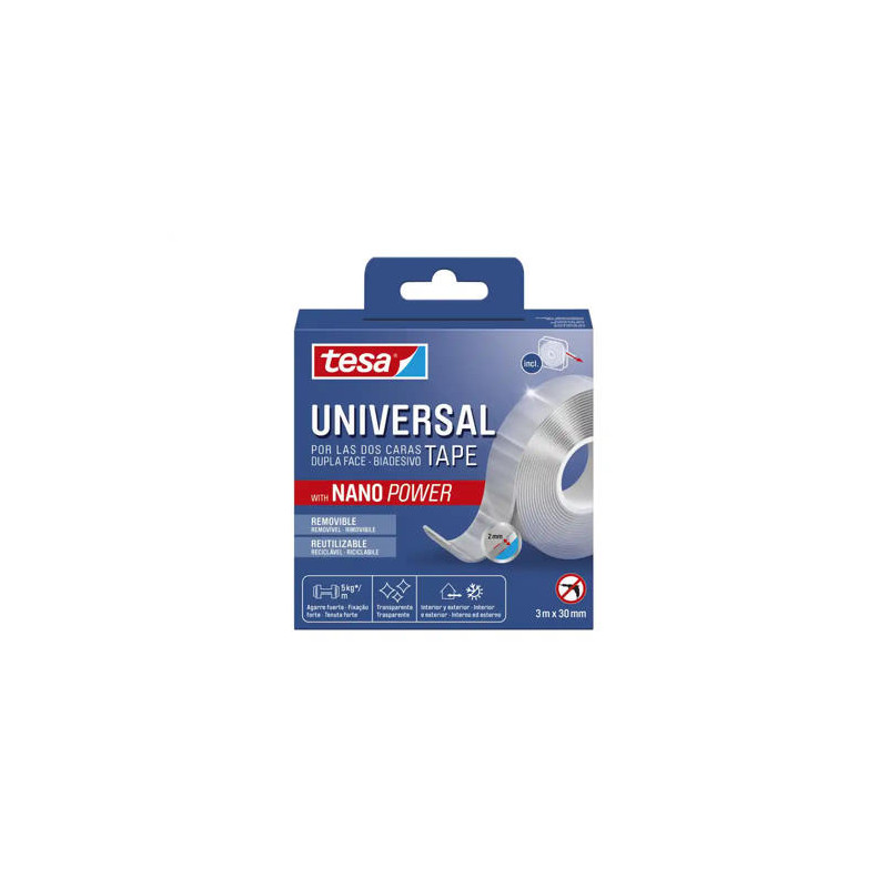 CINTA ADHESIVA TESA DOBLE CARA NANO UNIVERSAL TRANSPARENTE 3 MT X 30 MM