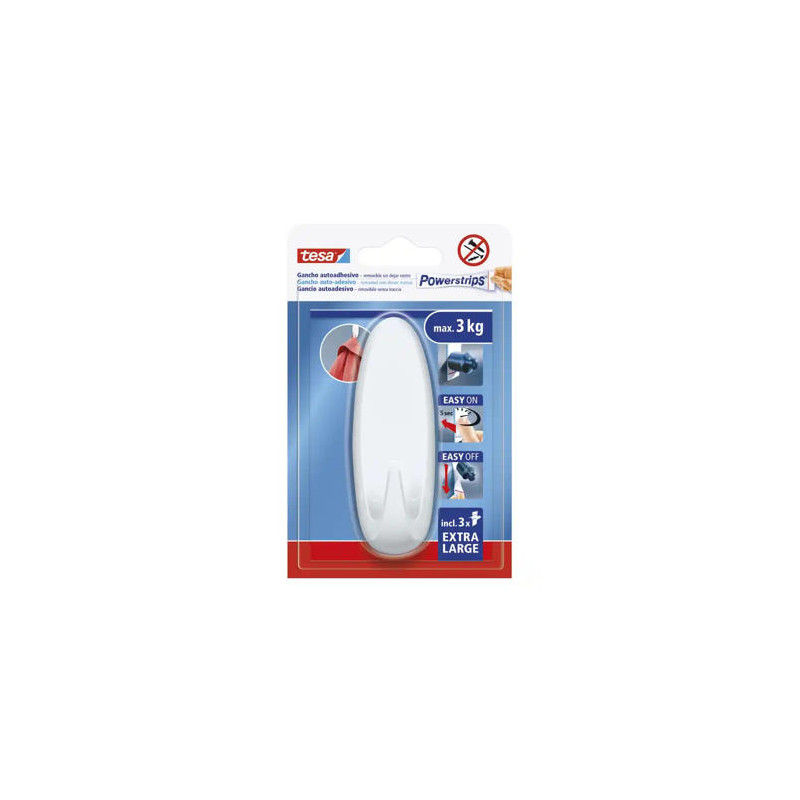 GANCHO AUTOADHESIVO TESA POWERSTRIPS OVALADO HASTA 3 KG COLOR BLANCO
