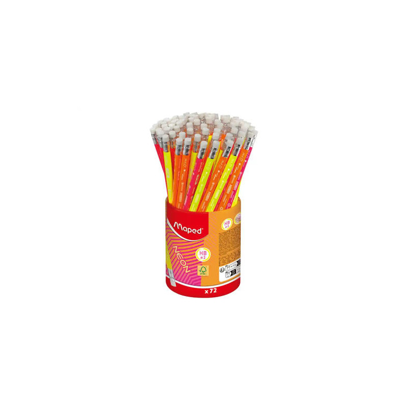 LAPIZ DE GRAFITO MAPED NEON CON GOMA HB BOTE DE 72 UNIDADES COLORES SURTIDOS