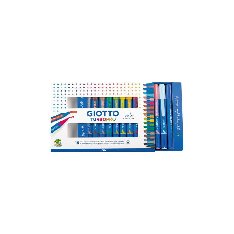 ROTULADOR GIOTTO TURBO PRO ACUARELABLE DOBLE PUNTA ESTUCHE DE 15 UNIDADES COLORES SURTIDOS