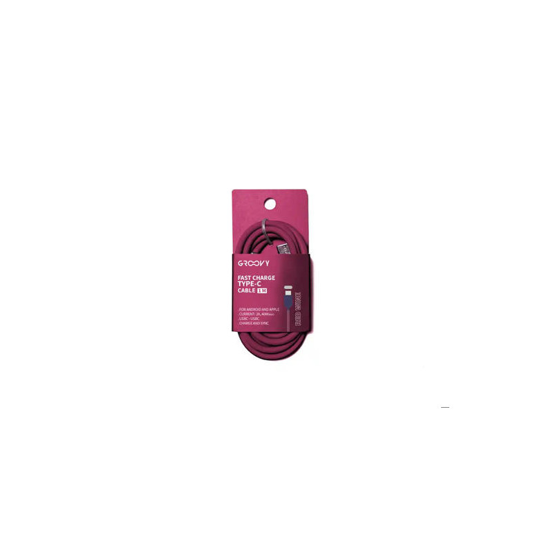CABLE GROOVY TIPO C A TIPO C CARGA RAPIDA LONGITUD 1 MT COLOR ROJO