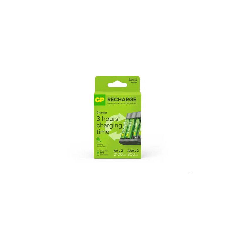 CARGADOR DE PILAS RECARGABLES GP USB AA /AAA + 2X AA 2100 MAH + 2X AAA 800 MAH