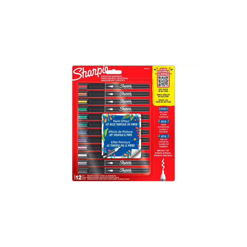 ROTULADOR SHARPIE ACRILICO PUNTA PINCEL BLISTER DE 12 UNIDADES COLORES SURTIDOS