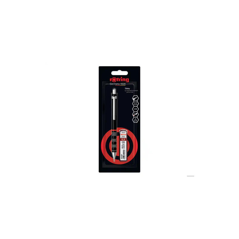 SET PORTAMINAS ROTRING TIKKY 0,5 MM COLOR NEGRO + 12 MINAS HB