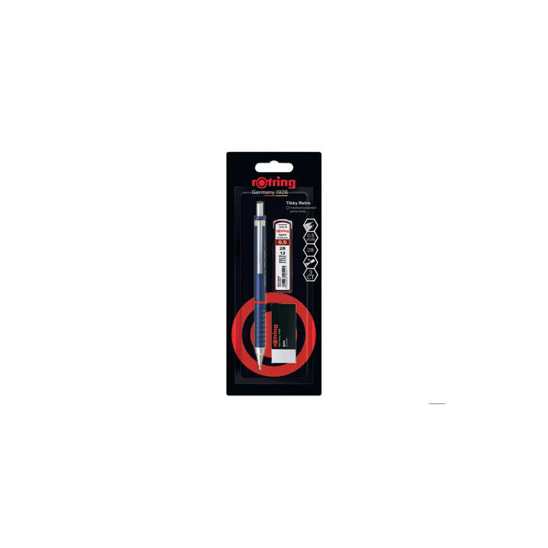 SET PORTAMINAS ROTRING TIKKY 0,5 MM COLOR AZUL + 12 MINAS HB + GOMA DE BORRAR B20