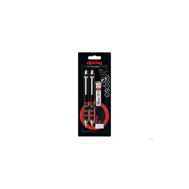 SET PORTAMINAS TIKKY 0,5 MM COLOR NEGRO + BOLIGRAFO M + GOMA DE BORRAR B20 + 12 MINAS HB